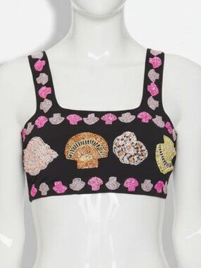 Oceanus Women's Black Embellished Hand Embroidered Bikini Top Swimwear Size XS